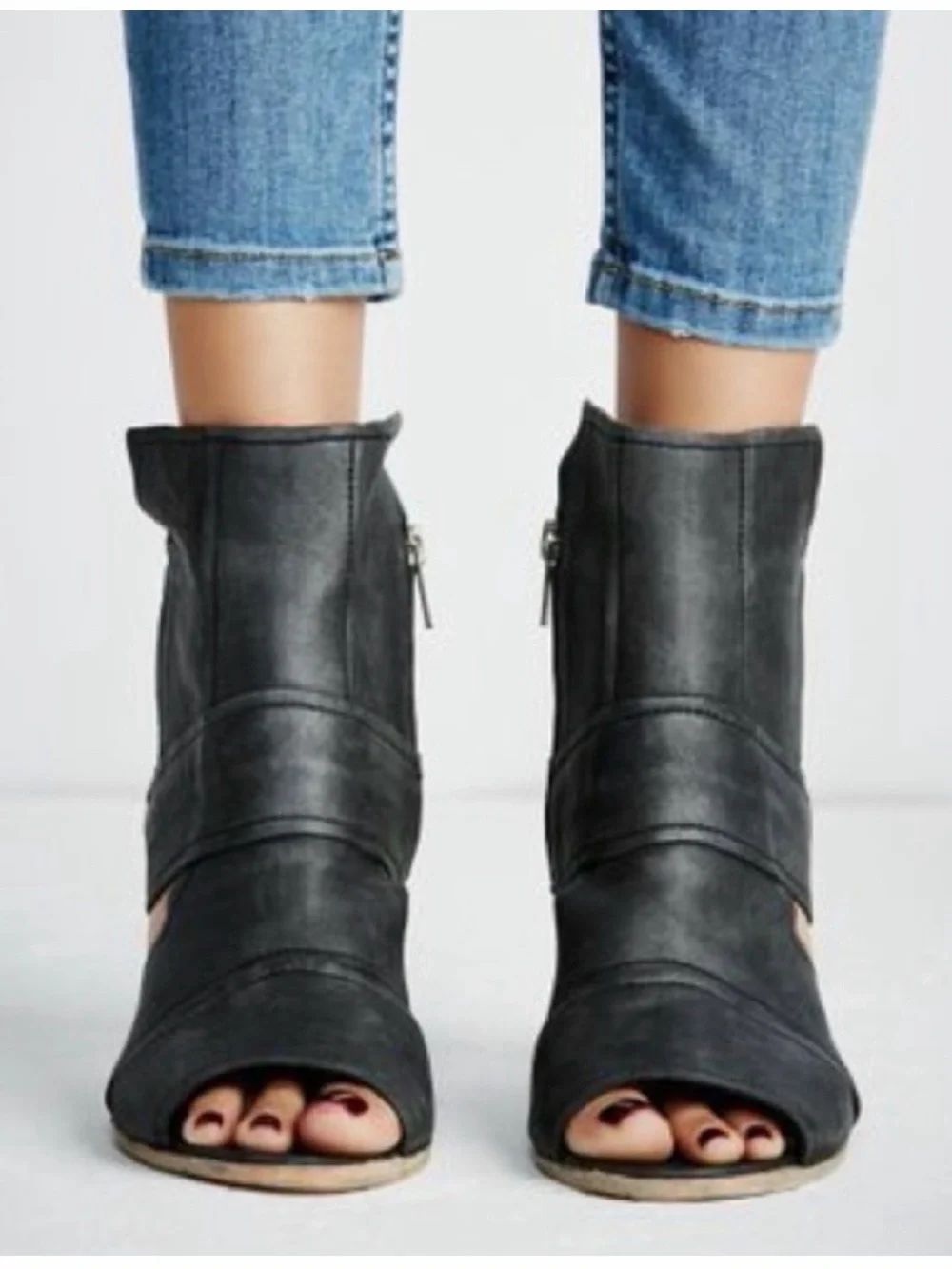 Free People Black Cutout Open-Toe Block Heel Sandals